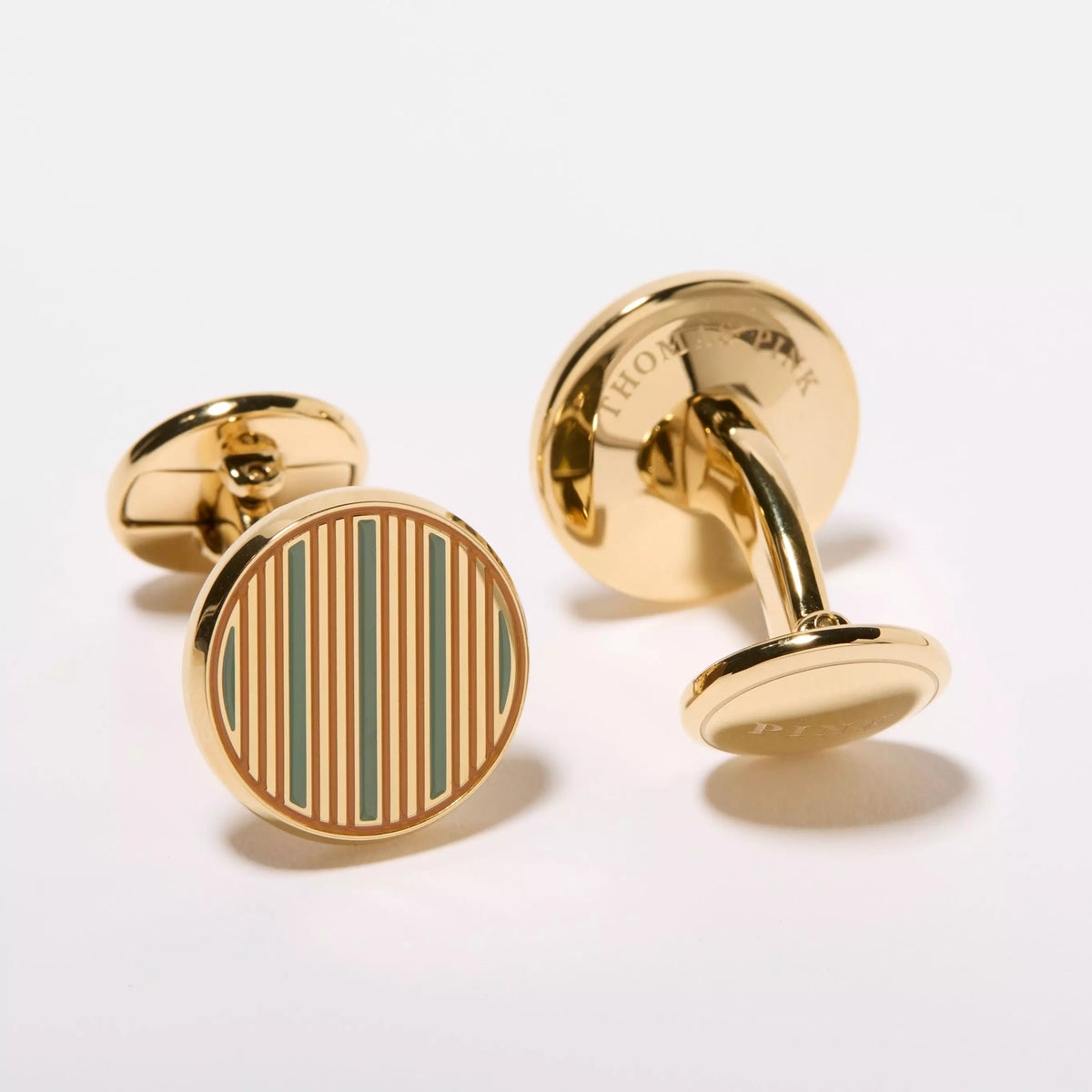 Orange & Green Enamel Striped Cufflinks