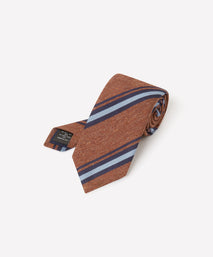 Orange & Navy Slub Contrast Stripe Silk Tie