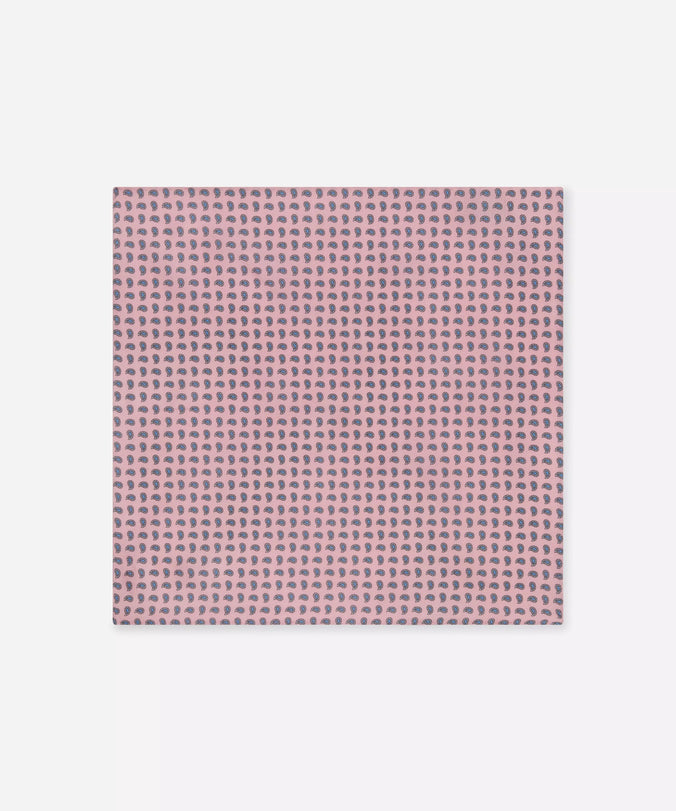 Pale Pink & Blue Small Paisley Motif Silk Printed Pocket Square