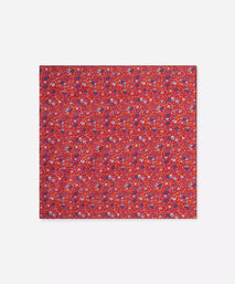 Red & Blue Small Floral Silk Printed Pocket Square