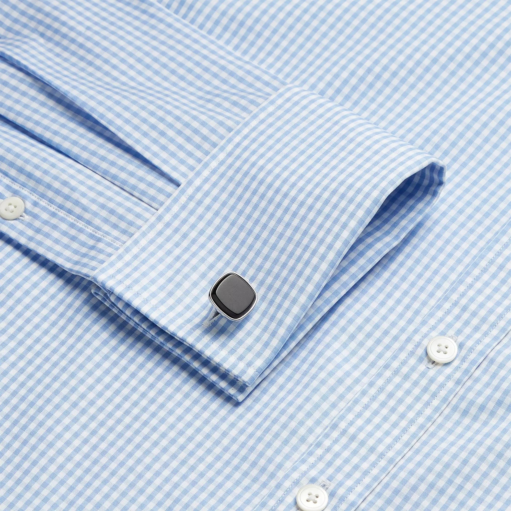 Pale Blue & White Slim Fit Double Cuff Core Poplin Gingham Formal Shirt