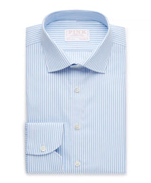 Pale Blue & White Tailored Fit Core Poplin Bengal Stripe Formal Shirt