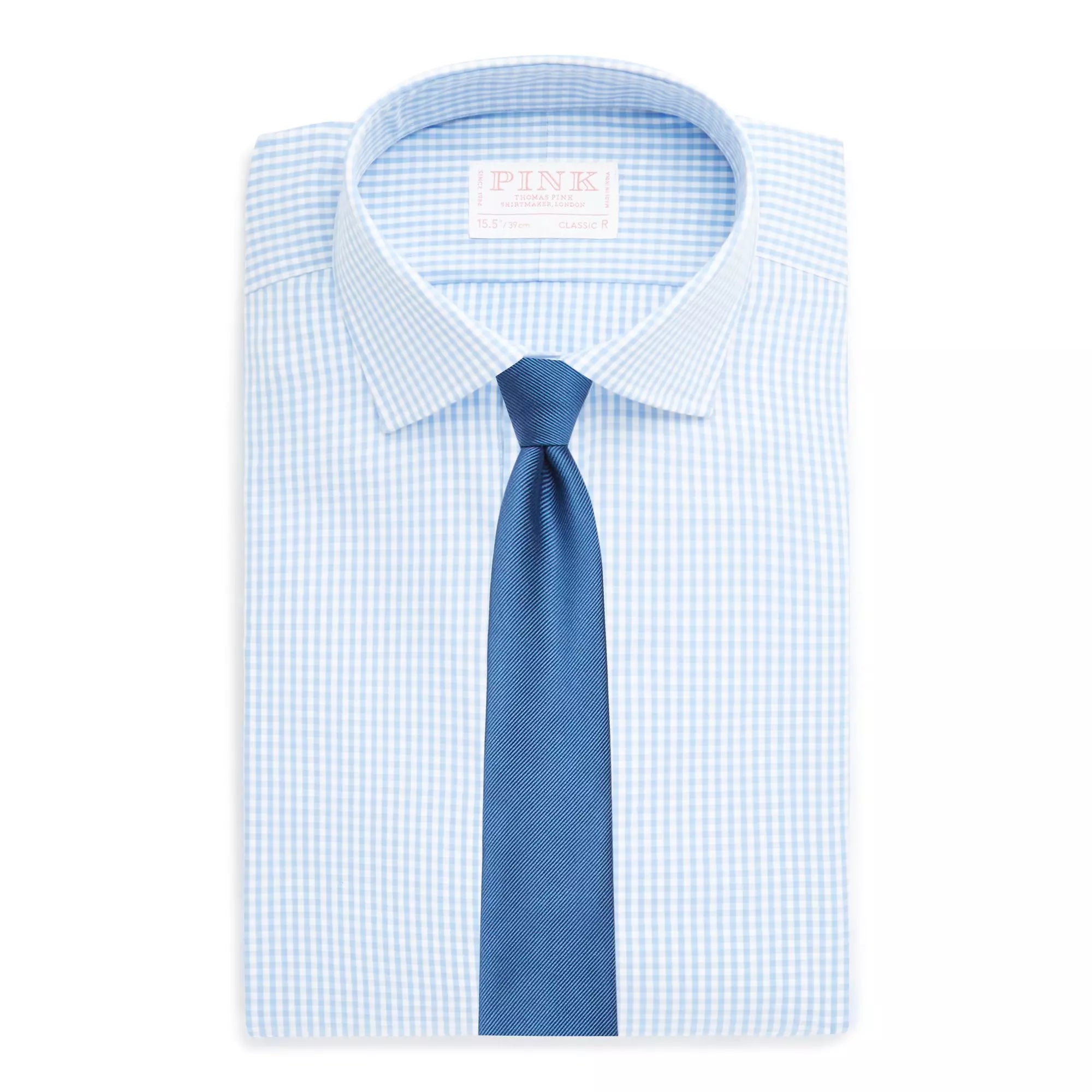 Pale Blue & White Classic Fit Gingham Formal Shirt