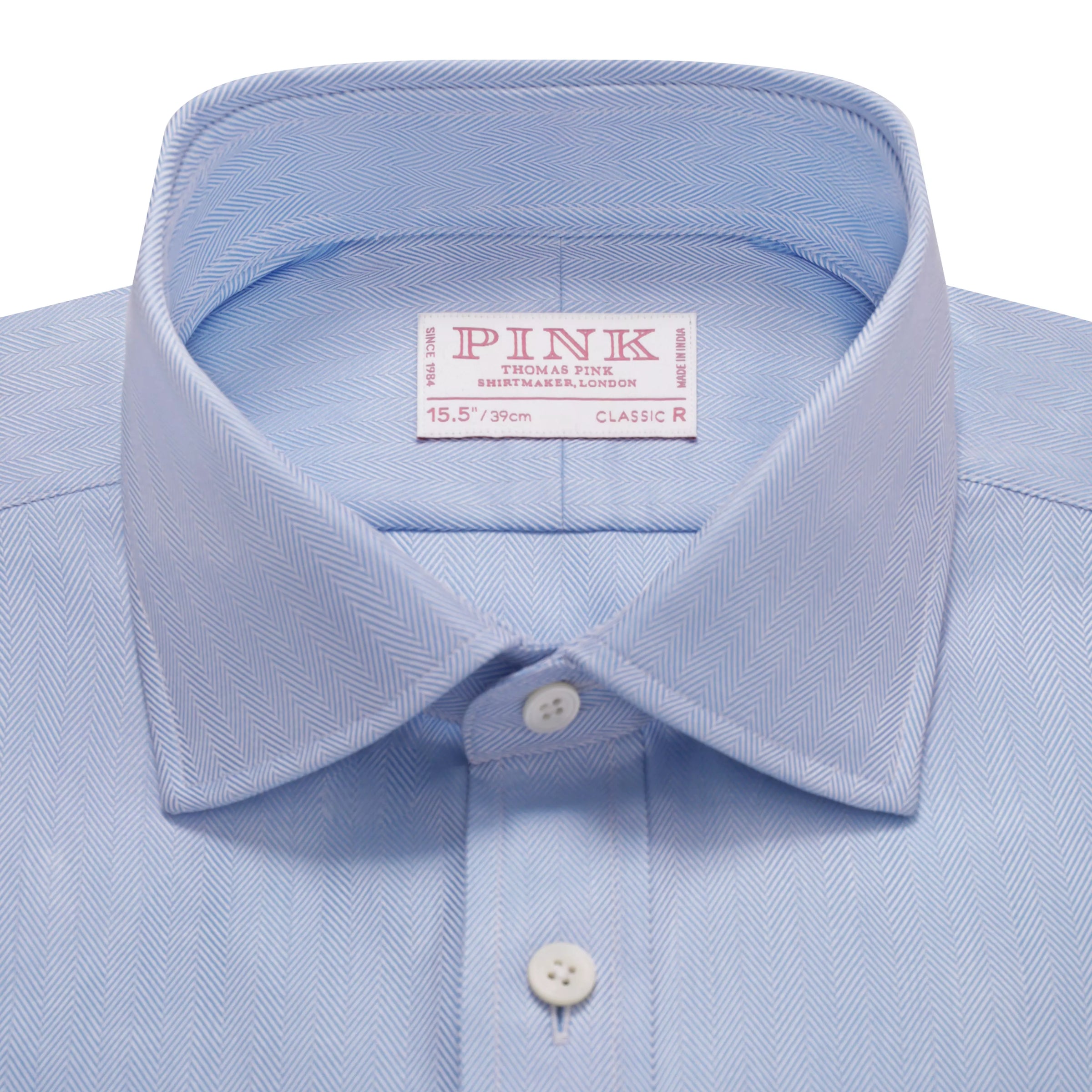 Pale Blue Classic Fit Double Cuff Twill Herringbone Formal Shirt