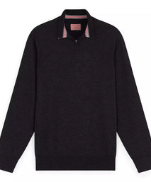 Grey Merino Wool Zip Neck Sweater