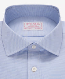 Blue & White Tailored Fit Micro Puppytooth Formal Shirt