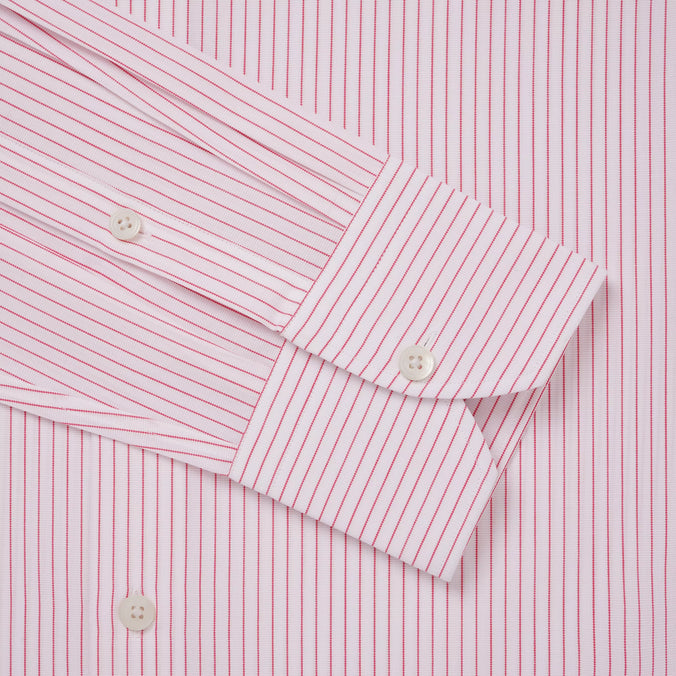 Deep Pink & White Tailored Fit Red Biro Stripe Formal Shirt