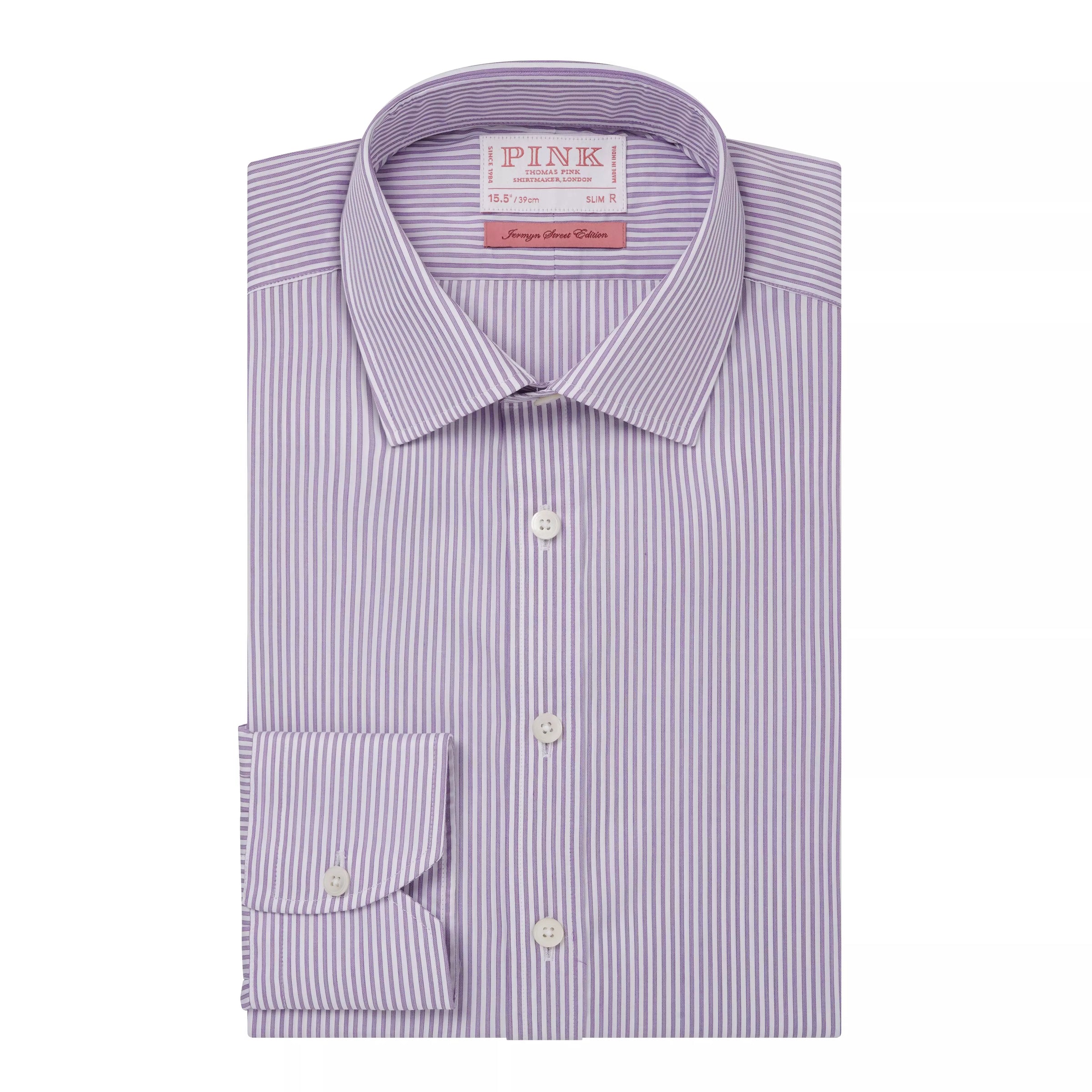 Purple & White Slim Fit Piumino Twill Stripe Formal Shirt