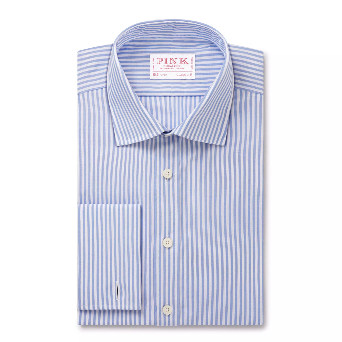 Blue & White Classic Fit Double Cuff Panama Stripe Formal Shirt