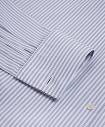 Blue & White Classic Fit Double Cuff Panama Stripe Formal Shirt