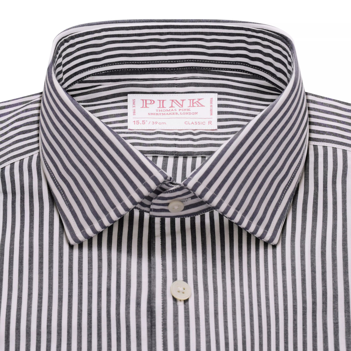 Charcoal Grey & White Classic Fit Panama Stripe Formal Shirt