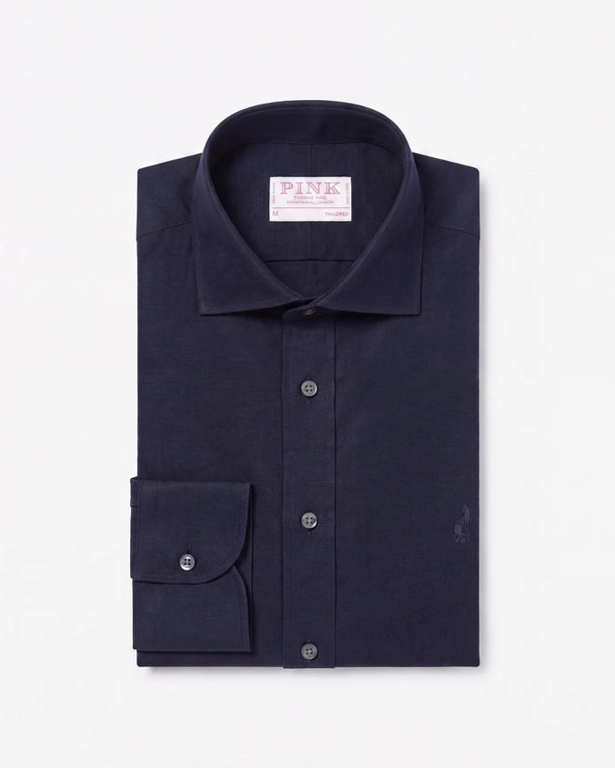 Navy Tailored Fit Essential Linen Smart Casual Shirt