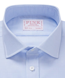 Pale Blue & White Tailored Fit Prince of Wales Check Formal Shirt