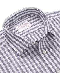 Navy Blue & White Classic Fit Smart Casual Striped Oxford Shirt